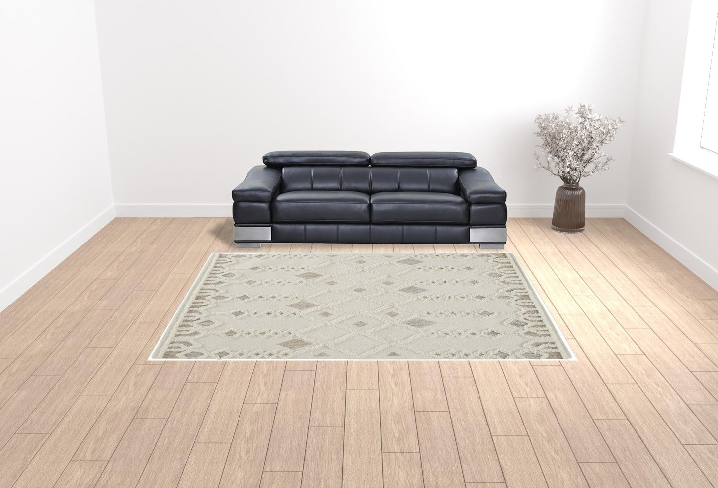 4' X 6' Ivory Tan And Silver Wool Geometric Tufted Handmade Stain