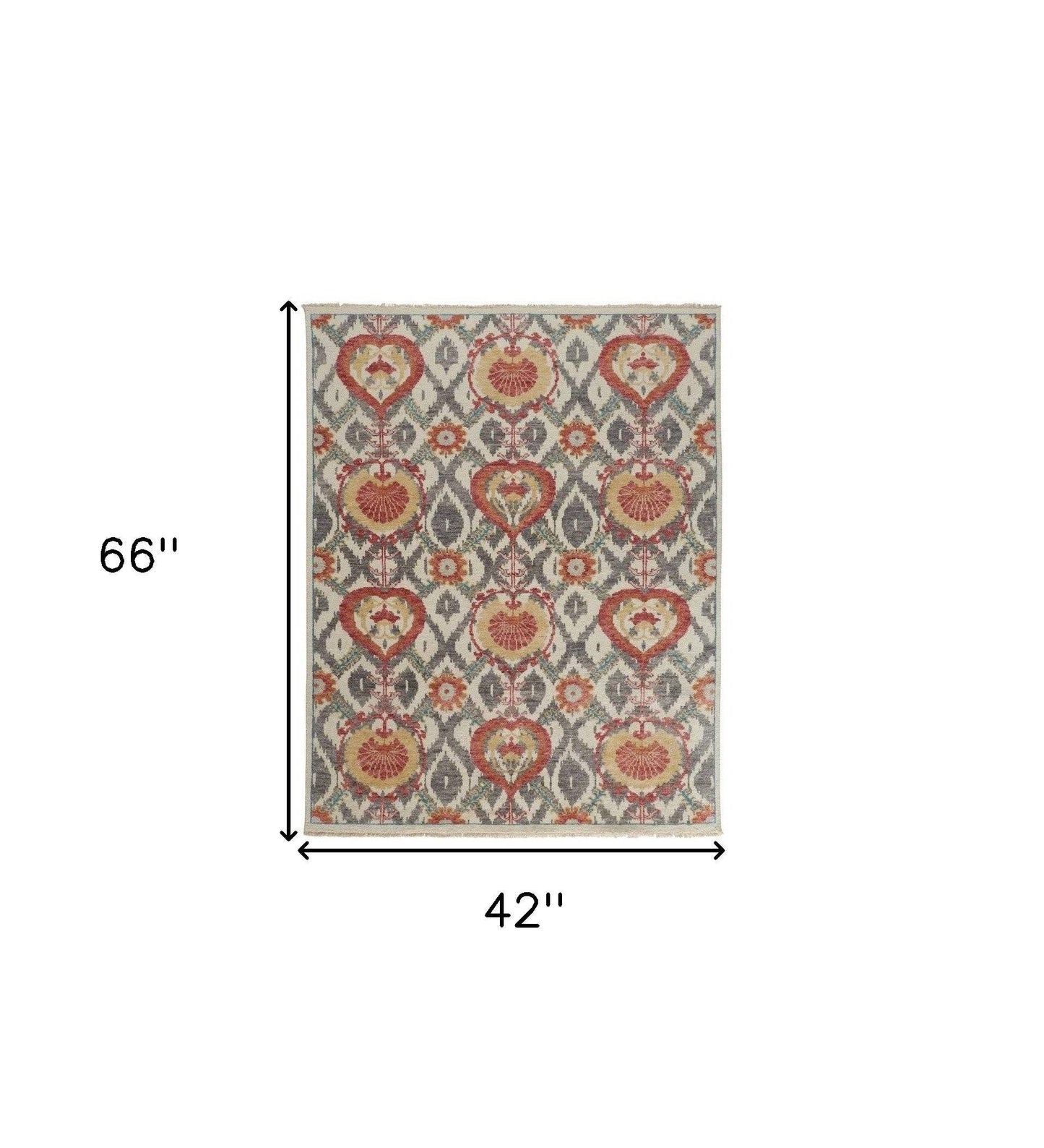 4' X 6' Gray and Ivory Wool Floral Hand Knotted Area Rug