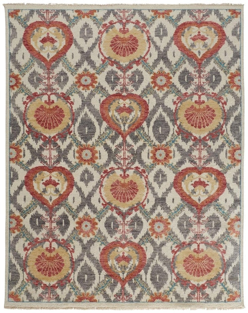 4' X 6' Gray and Ivory Wool Floral Hand Knotted Area Rug