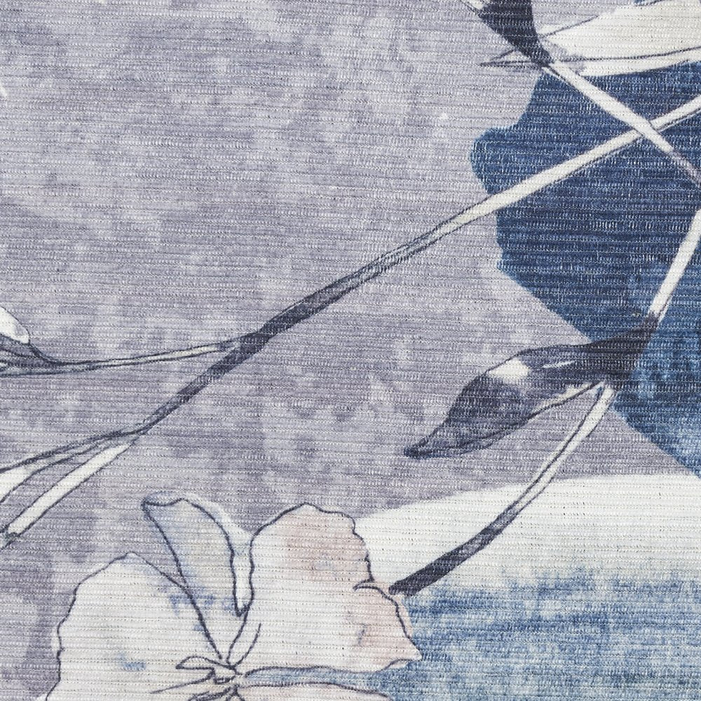 6' X 9' Ivory Blue and Gray Floral Power Loom Washable Non Skid Area