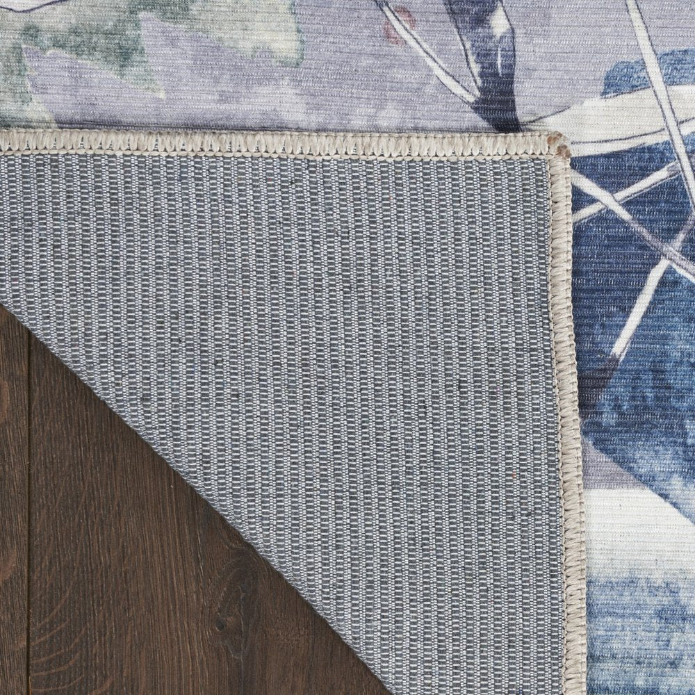 6' X 9' Ivory Blue and Gray Floral Power Loom Washable Non Skid Area