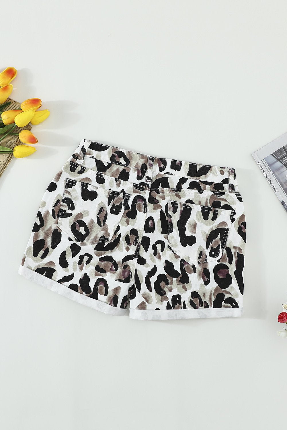 Taupe Leopard Distressed Shorts