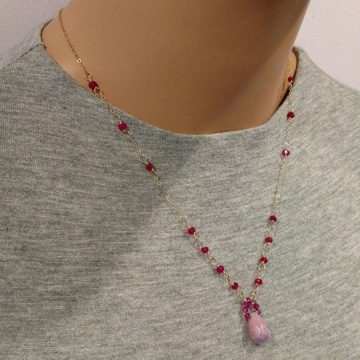 Lavender Jade Drop Gemstone Wire Wrapped 14KT Gold Filled Necklace