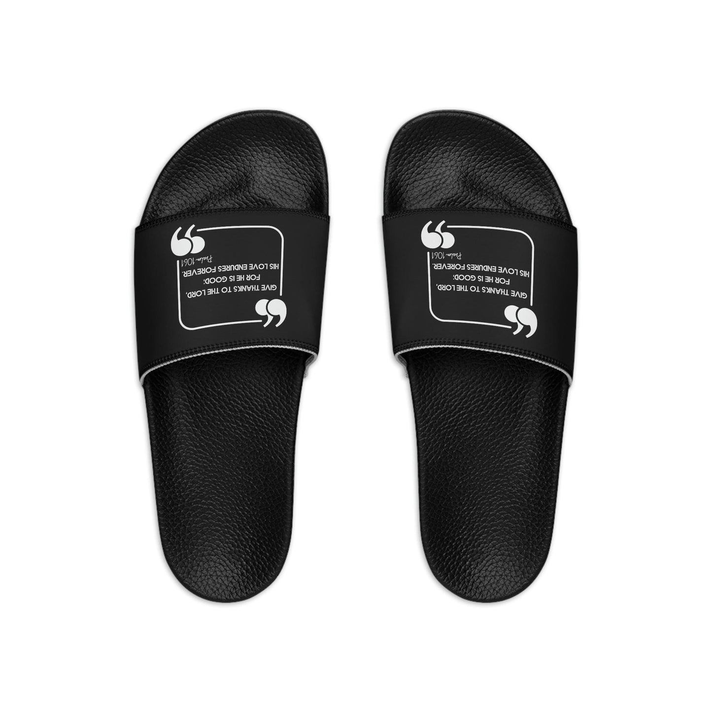 Mens Black Slide Sandals - Give Thanks to the Lord - Christian