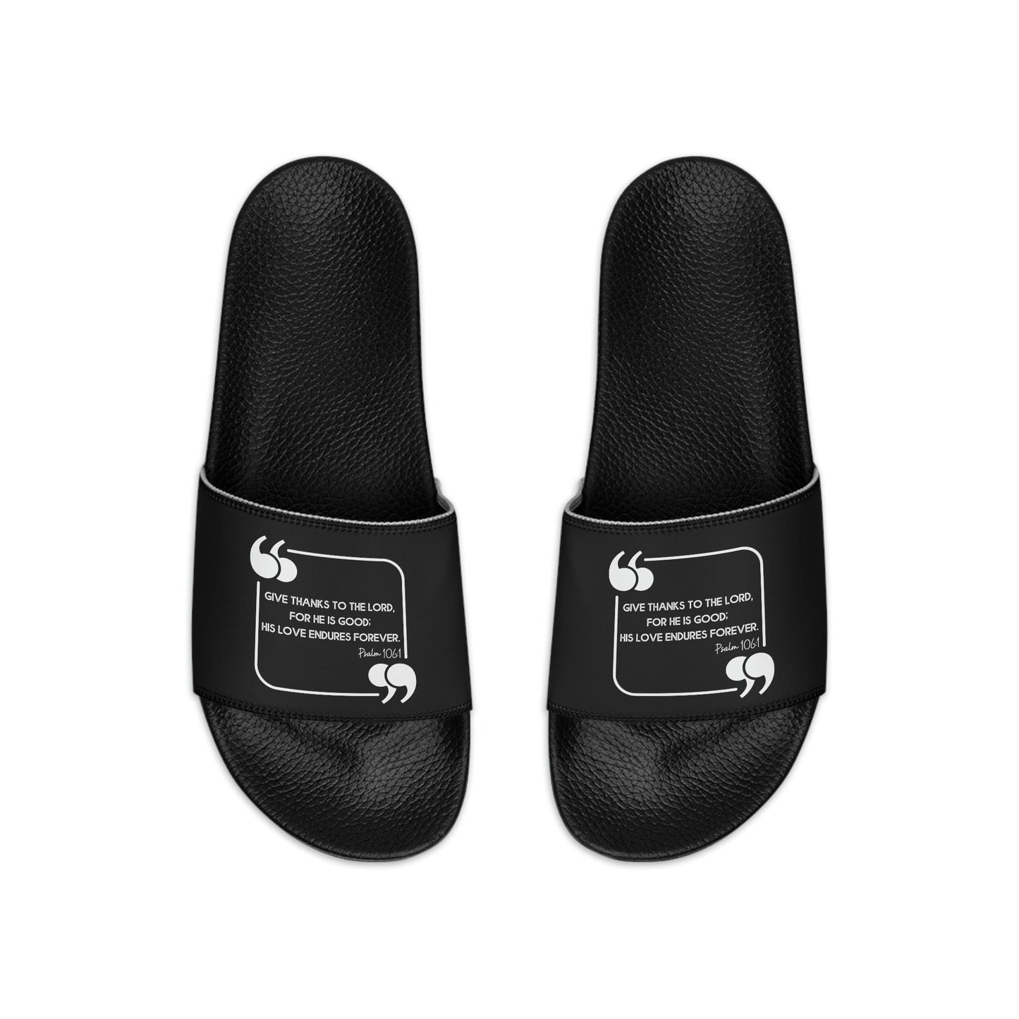 Mens Black Slide Sandals - Give Thanks to the Lord - Christian