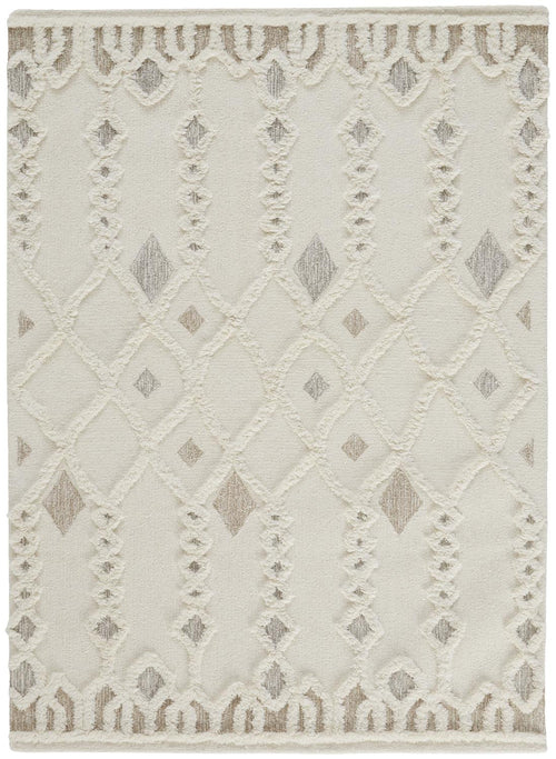 4' X 6' Ivory Tan And Silver Wool Geometric Tufted Handmade Stain