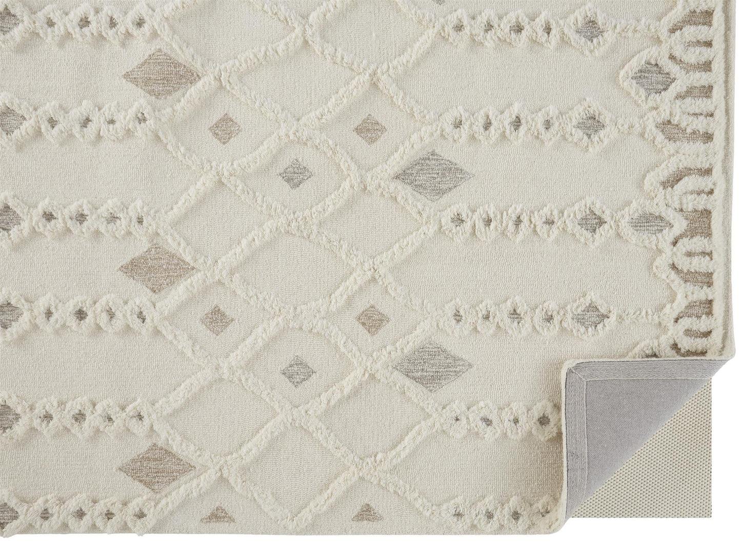 4' X 6' Ivory Tan And Silver Wool Geometric Tufted Handmade Stain