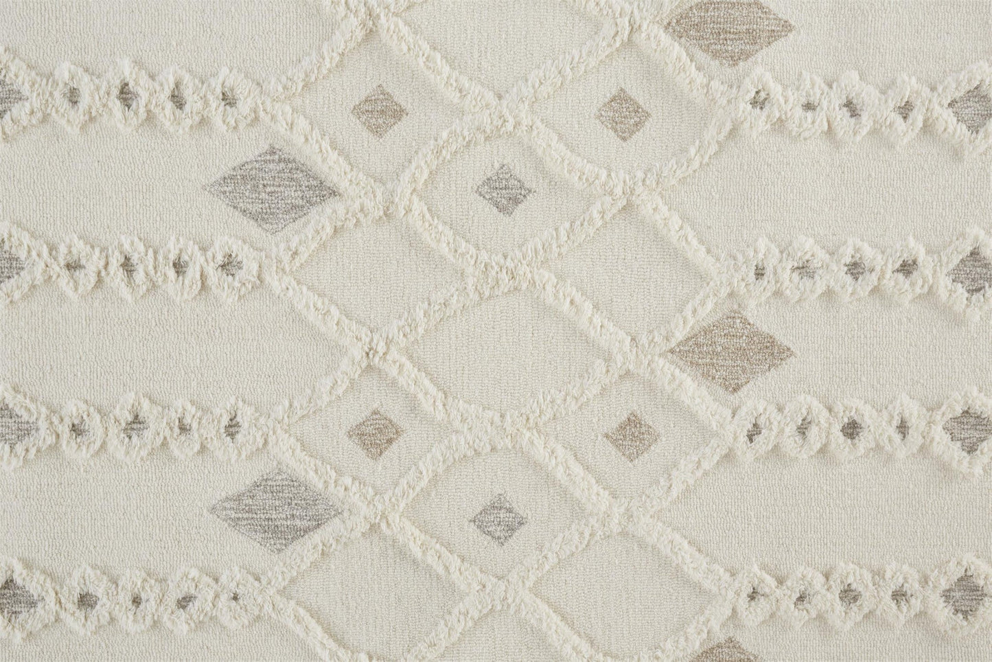 4' X 6' Ivory Tan And Silver Wool Geometric Tufted Handmade Stain