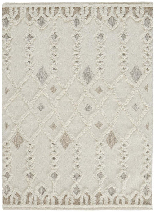 4' X 6' Ivory Tan And Silver Wool Geometric Tufted Handmade Stain