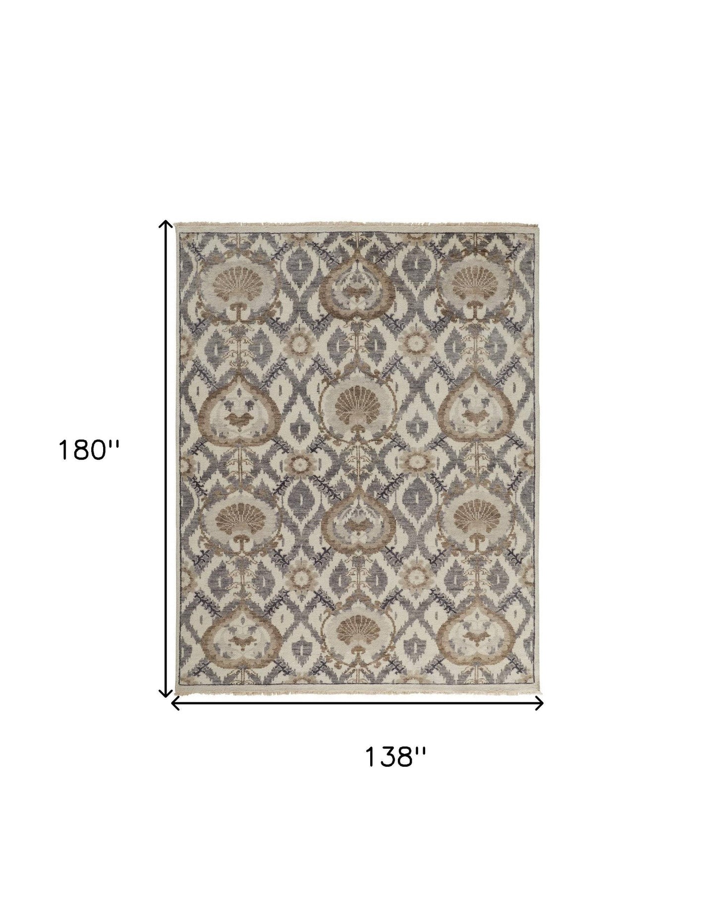 4' X 6' Gray and Ivory Wool Floral Hand Knotted Area Rug