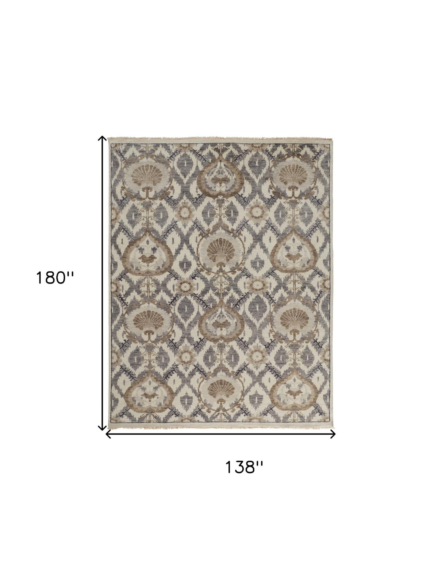 4' X 6' Gray and Ivory Wool Floral Hand Knotted Area Rug