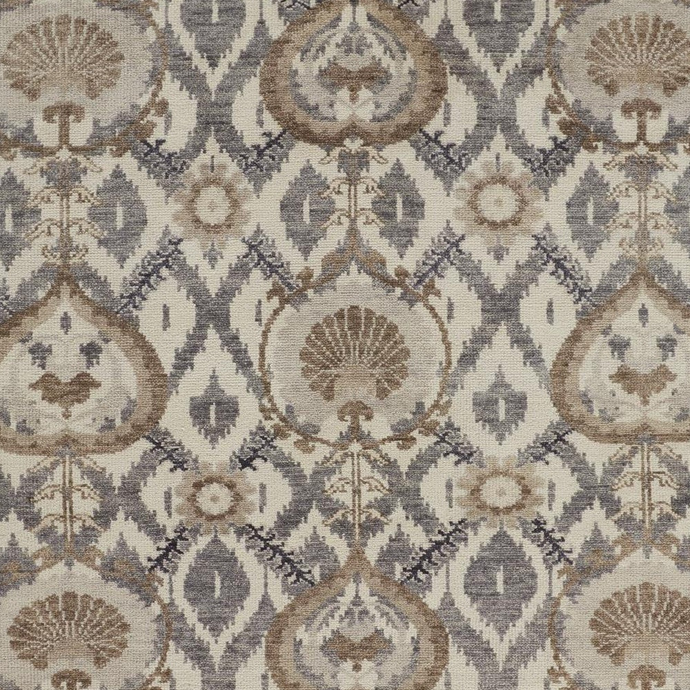 4' X 6' Gray and Ivory Wool Floral Hand Knotted Area Rug
