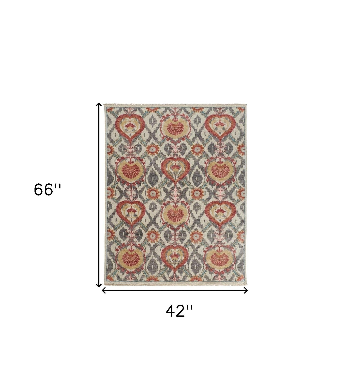 4' X 6' Gray and Ivory Wool Floral Hand Knotted Area Rug