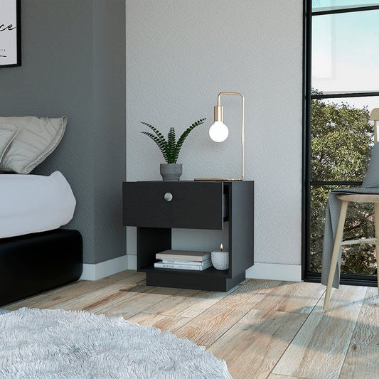 20" Black Wood One Drawer Nightstand