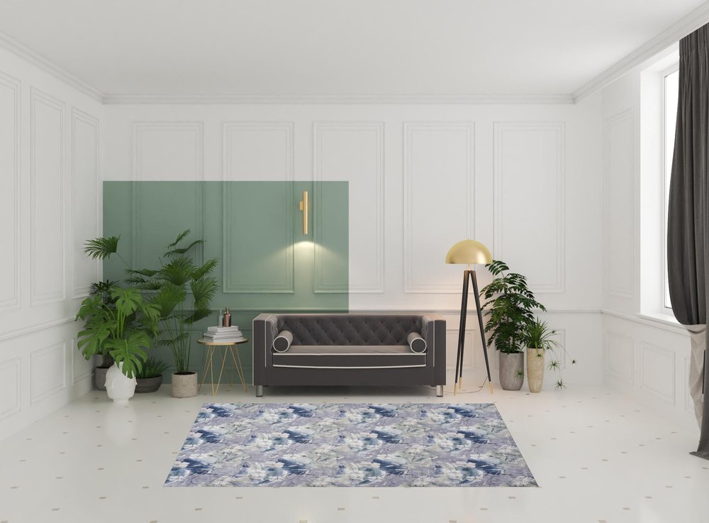 6' X 9' Ivory Blue and Gray Floral Power Loom Washable Non Skid Area