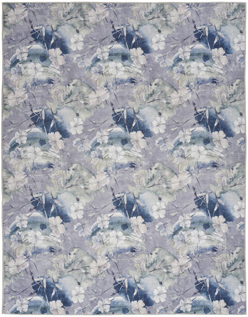 6' X 9' Ivory Blue and Gray Floral Power Loom Washable Non Skid Area