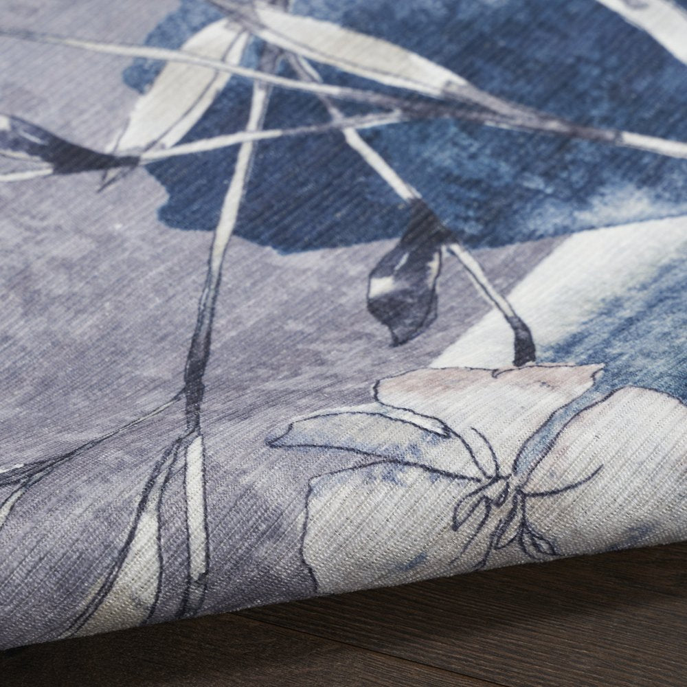6' X 9' Ivory Blue and Gray Floral Power Loom Washable Non Skid Area