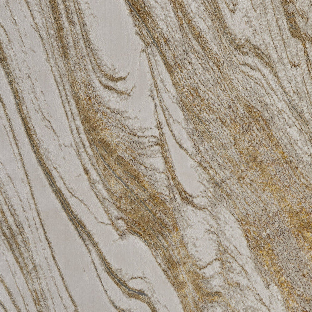 4' X 6' Ivory Brown and Gold Abstract Power Loom Area Rug