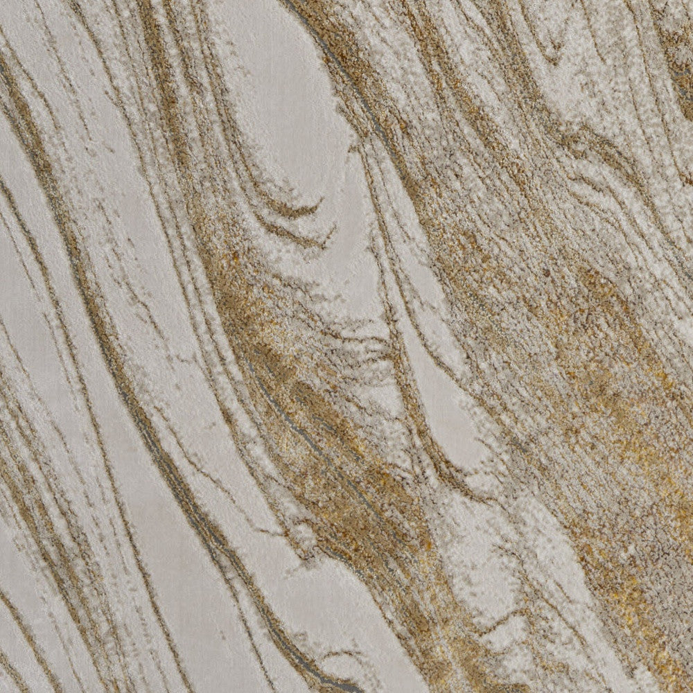 4' X 6' Ivory Brown and Gold Abstract Power Loom Area Rug