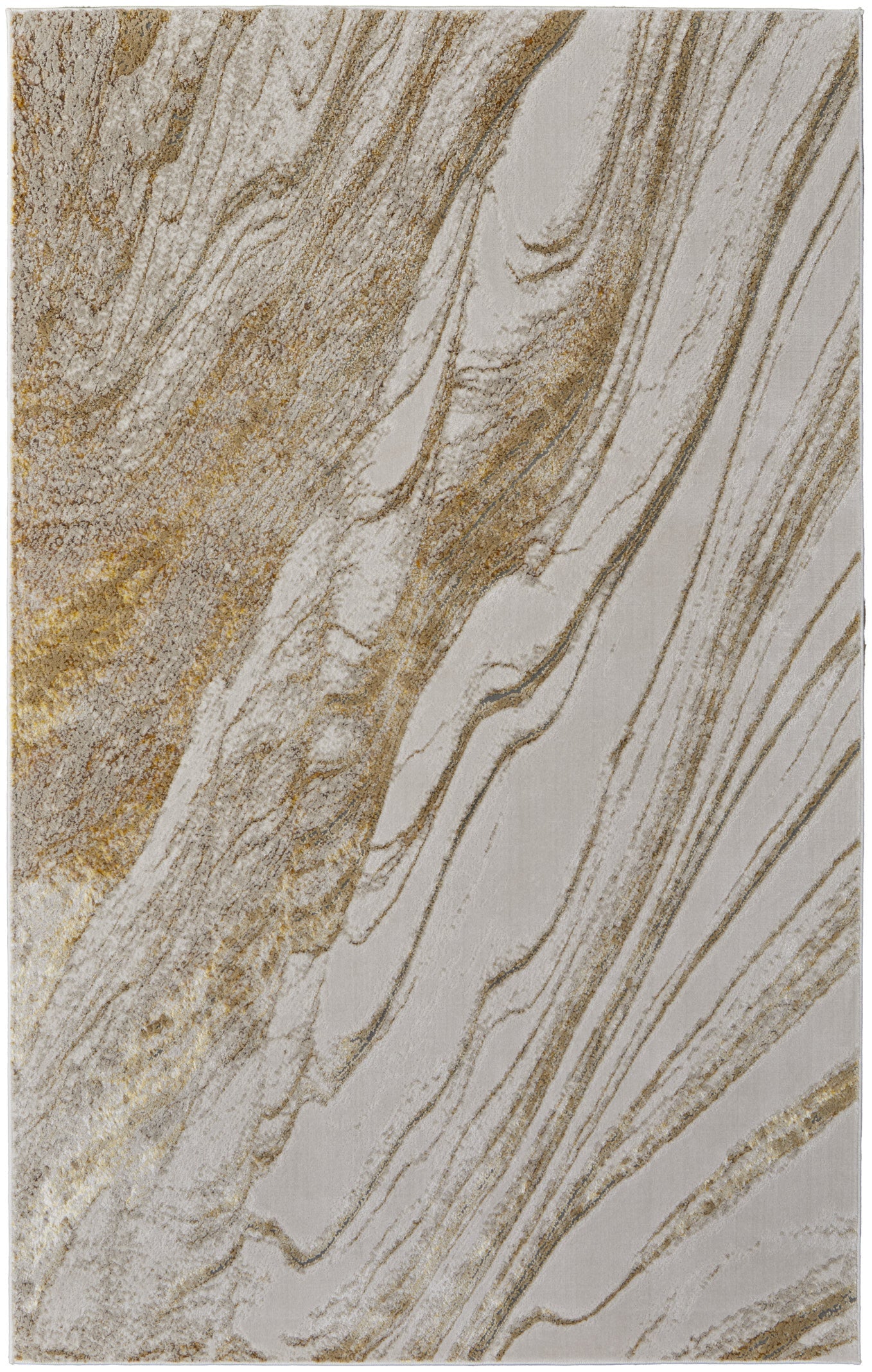 4' X 6' Ivory Brown and Gold Abstract Power Loom Area Rug