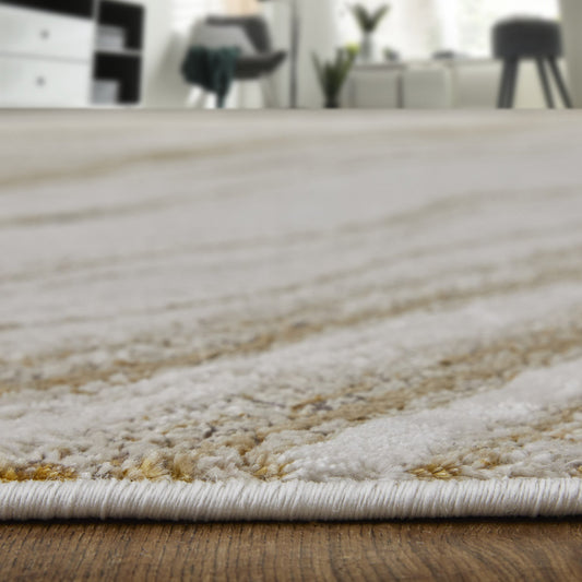4' X 6' Ivory Brown and Gold Abstract Power Loom Area Rug