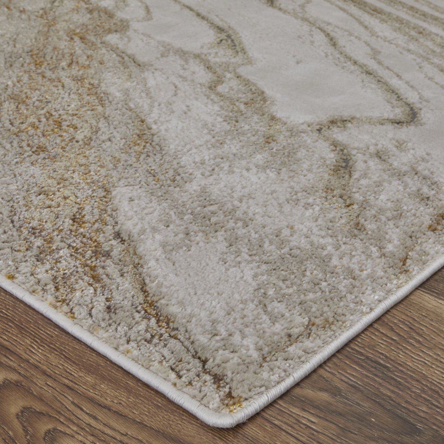 4' X 6' Ivory Brown and Gold Abstract Power Loom Area Rug