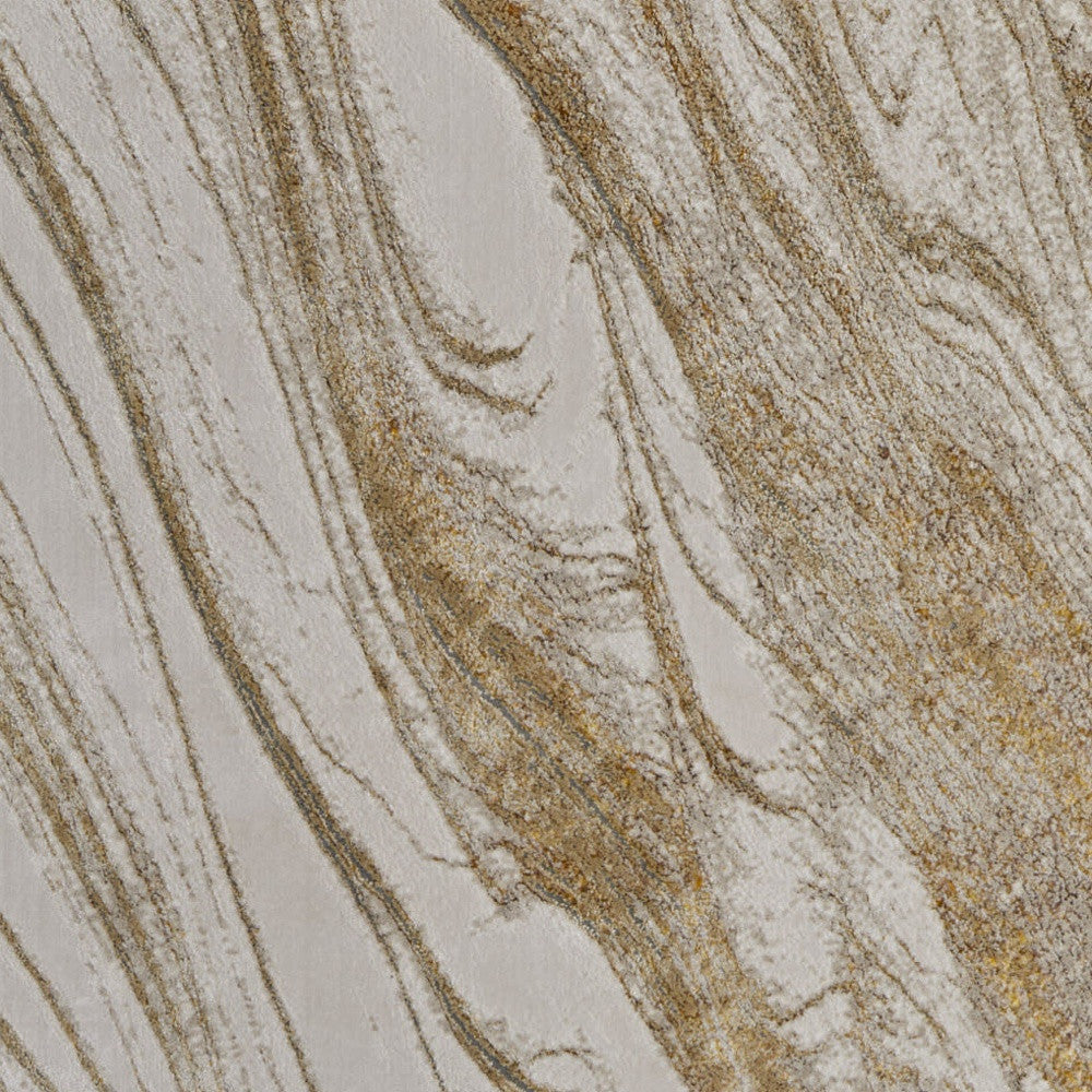 4' X 6' Ivory Brown and Gold Abstract Power Loom Area Rug