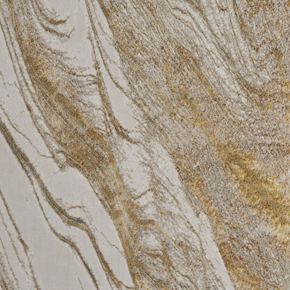 4' X 6' Ivory Brown and Gold Abstract Power Loom Area Rug