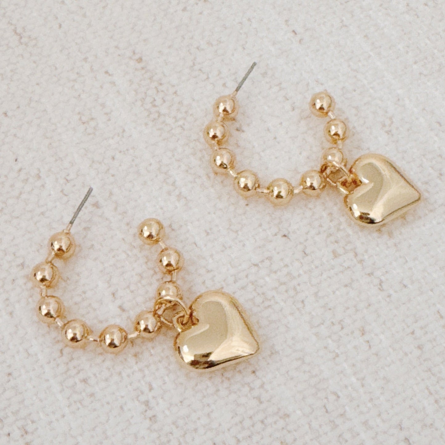 Dangle Heart Ball Hoop Earrings