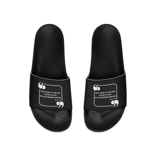 Mens Black Slide Sandals - Give Thanks to the Lord - Christian